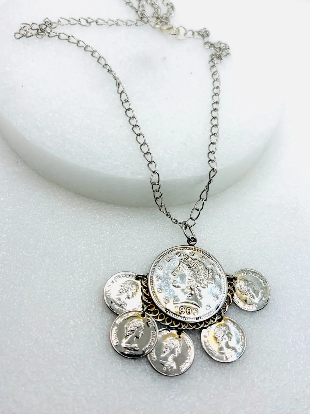 Vintage-Inspired Silver Coin Pendant Necklace